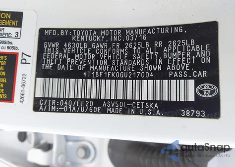 2016 Toyota Camry Se from USA, damaged, VIN 4T1BF1FK0GU217004